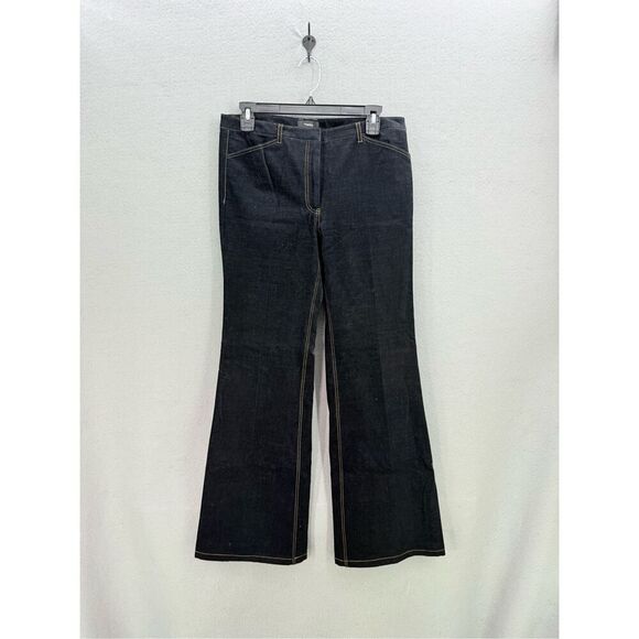 Theory Womens Indigo Mid-rise Demitria 2 D Velvet Denim Flared Wide Leg Pant Siz - Picture 1 of 11